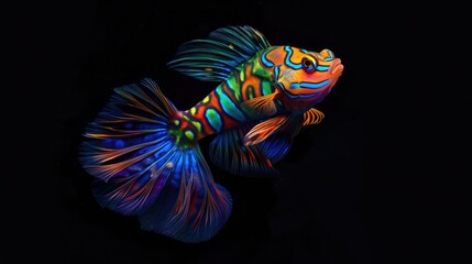 Mandarin Fish in the solid black background