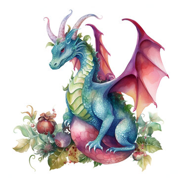 Beautiful Dragon Watercolor Clipart, Design for Your Project, Ai Generative