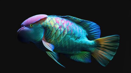 Parrotfish in the solid black background