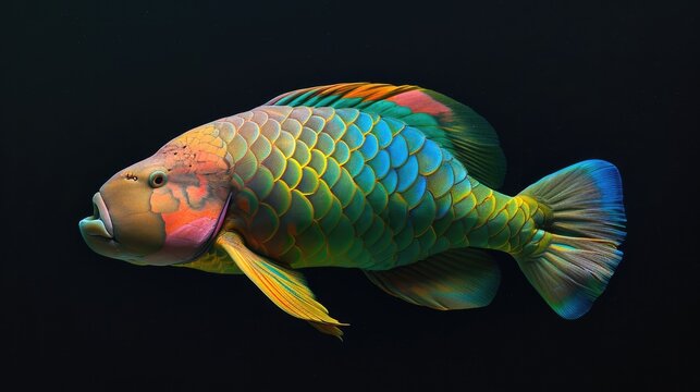 Parrotfish in the solid black background