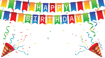 Happy birthday vector transparent background. happy birthday greeting card. colorful happy birthday border frame with confetti	