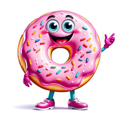 mascot character pink donut on white background