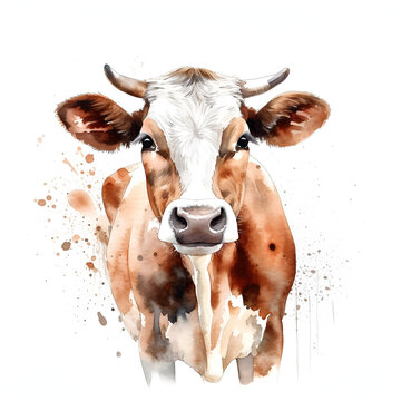 Beautiful Cow Watercolor Clipart, Cute Design for Your Project, Ai Generative