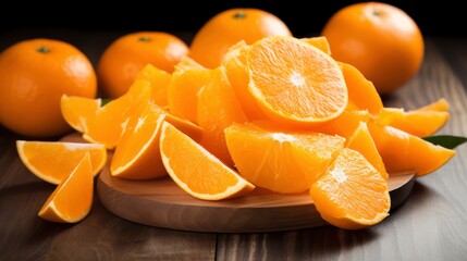 Pile of Oranges on Wooden Cutting Board - Fresh and Natural Citrus Fruits