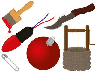 Collection of different items for compositions and collages illustration