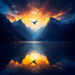 The Idyllic Lake: A Romantic and Picturesque Image of a Calm and Cozy Lake Surrounded by Mountains