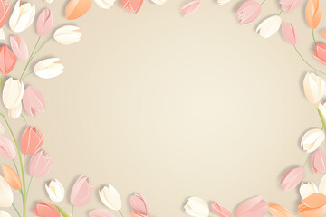 Obraz premium Tulip flower frame card botanical painting. Floral frame invitation card design.