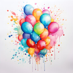 Colorful birthday balloons watercolor painting 