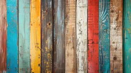 Close-Up of Vibrantly Colored Wooden Wall
