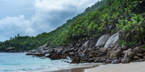 Anse Capucins Beach. Mahe Island, Seychelles.  - 713984324