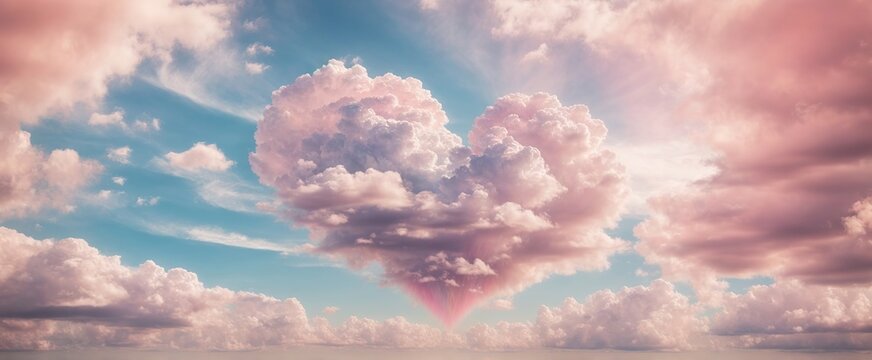 Beautifully colourful Valentine's Day heart in the clouds as an abstract background, with pastel colours and a love theme