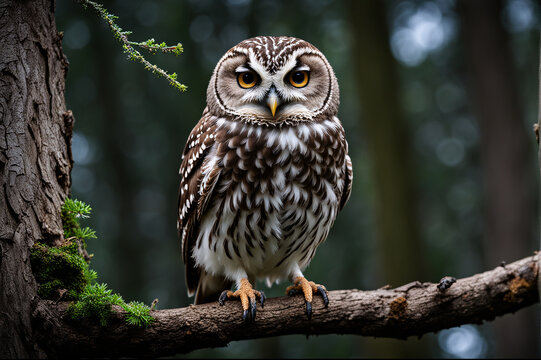 an owl on branch, wildlife and nature