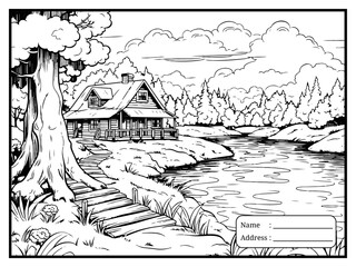 Fototapeta premium coloring page landscape for kids