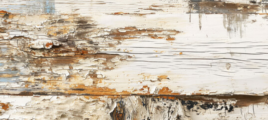 Vintage White Distressed Wood Background with Rusty Accents