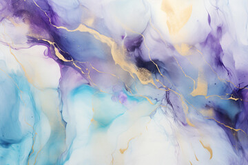 watercolor background in purple, blue and gold, in the style of fluid organic forms, marble, light turquoise and light magenta, shaped canvas, resin