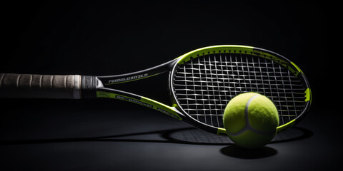Tennis Match Preparations, A tennis racket and a tennis ball
 - obrazy, fototapety, plakaty