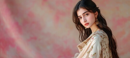 Pakistani female in traditional dress fashion web banner