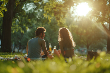 Couple Enjoying Sunset Picnic in the Park