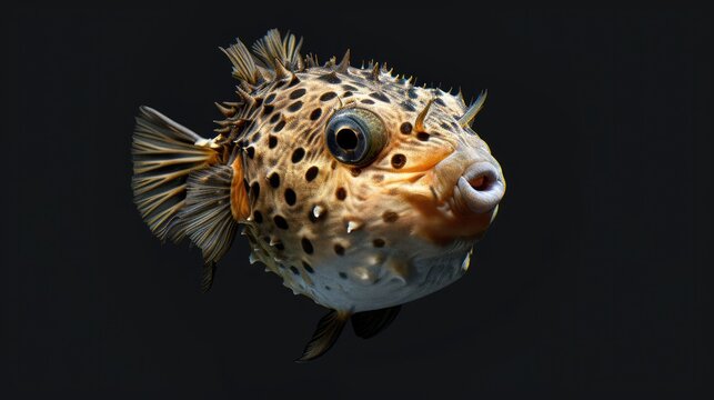 Pufferfish in the solid black background