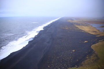 high angle view of a black beach in iceland