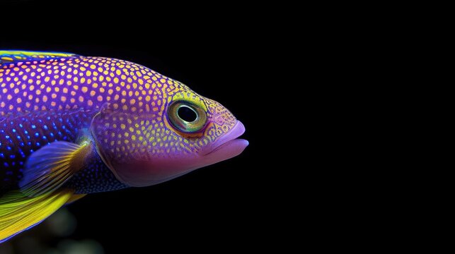 Royal Dottyback in the solid black background