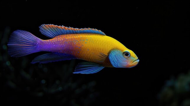 Royal Dottyback in the solid black background