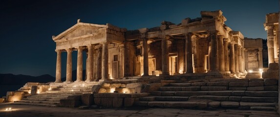 Obraz premium ruins of the roman forum city at night backgrounds photo