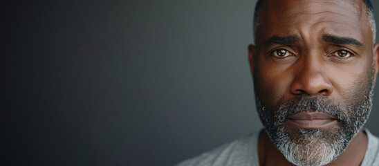 Portrait of African-American man looking at camera against grey background