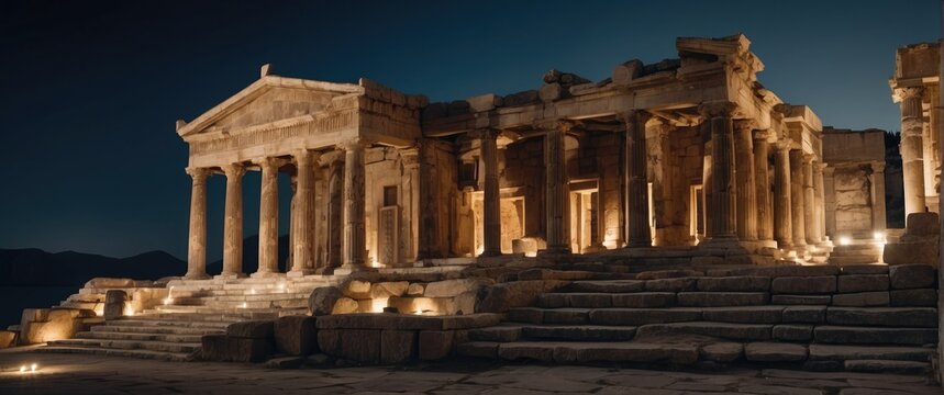 ruins of the roman forum city at night backgrounds photo