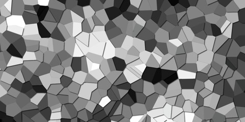 Abstract Light grey & black Broken Stained floor design with crack stone. Artful decoration of stone cubes in architectural design. Geometric hexagon tiles textured with cracked rock