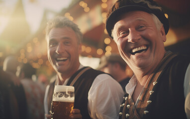 person with beer at the Oktoberfest - obrazy, fototapety, plakaty