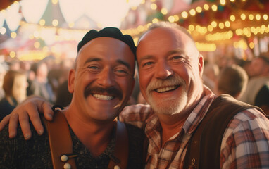 A lively Oktoberfest scene with cheerful people, traditional attire, and celebration.