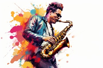 illustration of a musician playing the saxophone - obrazy, fototapety, plakaty