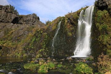 longe exposure image of an icelandic waterfall