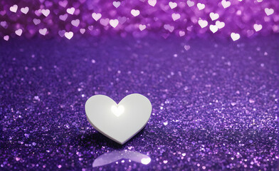Fototapeta premium A small white heart on a sparkling soft purple background. Generative AI