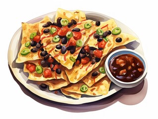 Delicious Vegan Nachos with Black Beans and Salsa on White Background AI Generated