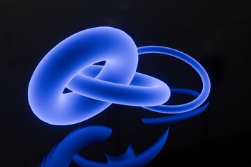 glowing rings on reflective black background 3d illustration, wallpaper, background, backdrop, blue, 3d render