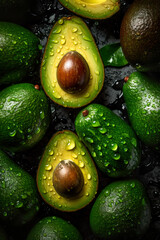 Avocado with glistening droplets of water