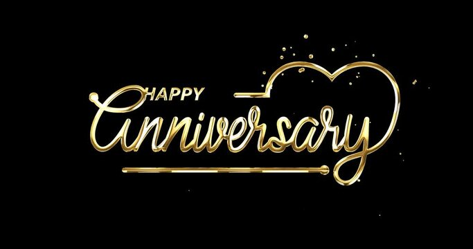 Happy Anniversary lettering text Animation with alpha channel. Luxury handwritten text with modern brush lettering in 4 clips of different colors and textures. Great for celebrations and events