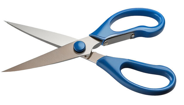 Blue scissors isolated on transparent background.