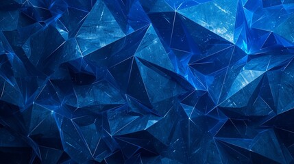 Abstract blue background pattern, texture design on geometric layered triangle shapes in modern art background or banner, royal blue angles - obrazy, fototapety, plakaty