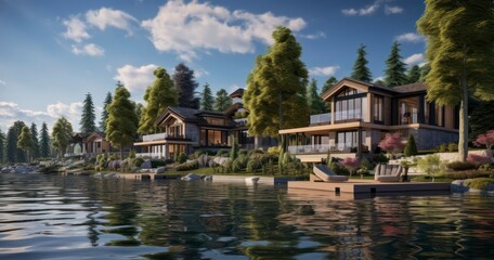 Obraz premium Lakefront Vacation Homes Offering a Blissful Escape Amidst Natural Splendor