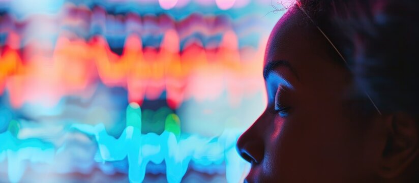 Woman's brain waves recorded by electroencephalograph in close-up.
