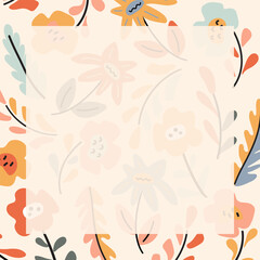 Abstract floral background with space for text. Template social media post, label, flyer with doodle flowers