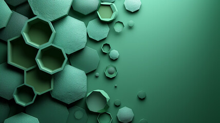 Abstract Green Textured Hexagons Floating on Gradient Background