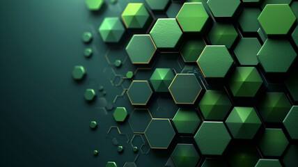 High-Tech Circuitry and Green Geometric Hexagons on Dark Background