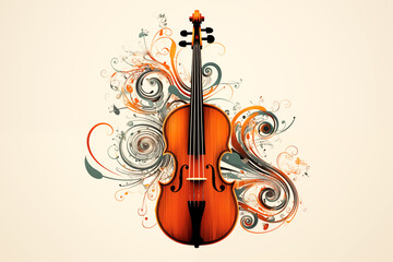 Violin musical instrument colorful decorated splash illustration on white background - obrazy, fototapety, plakaty