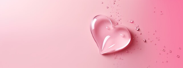 An empty layout with a glass heart on a pink background. The template of the postcard "Happy Valentine's Day", "Mother's Day", "birthday".