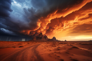 Naklejka premium Perfect storm over the desert - dramatic photo realist illustration