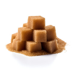 Brown sugar cubes on a white background 